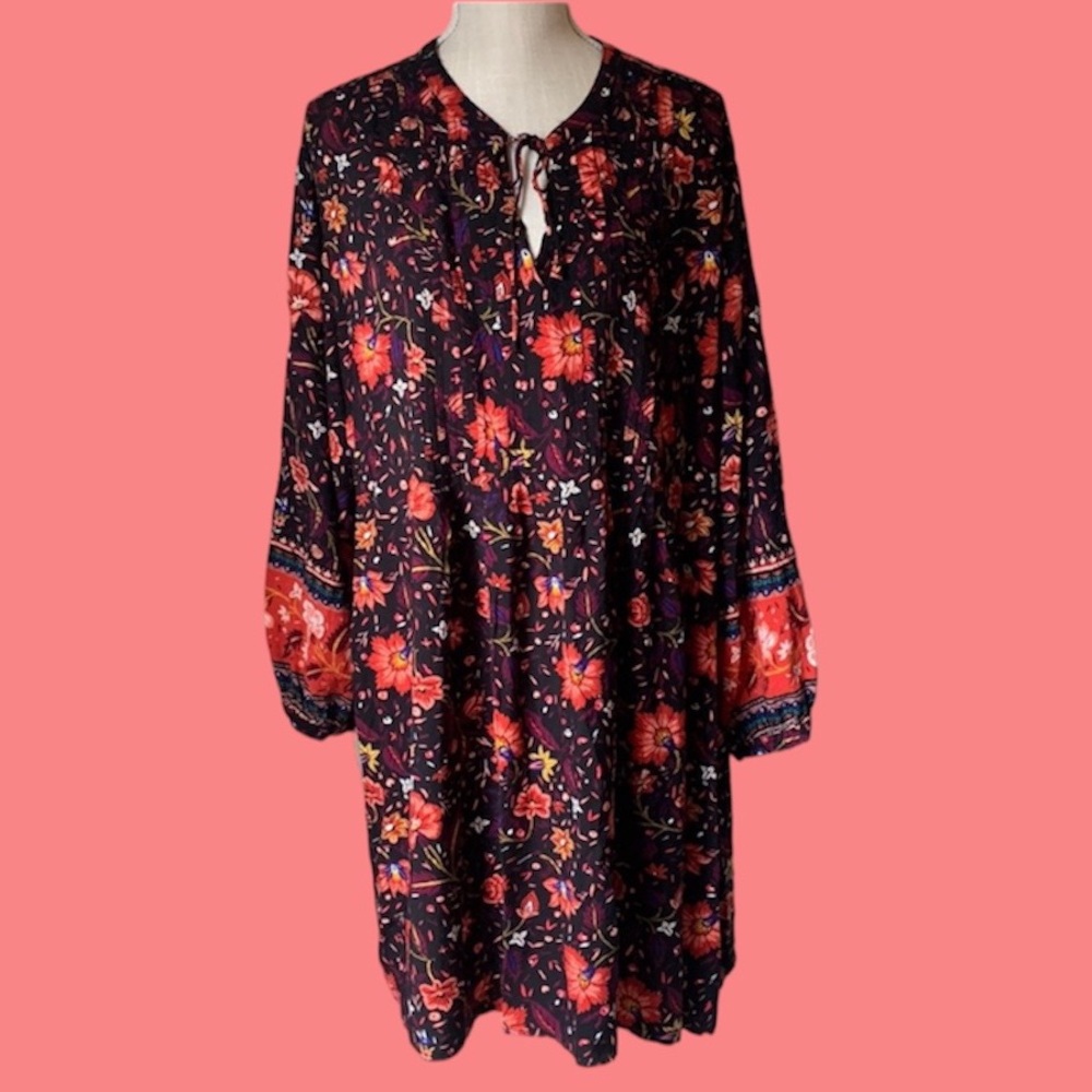 OLD NAVY Black Floral Long Sleeve Dress Size XXL